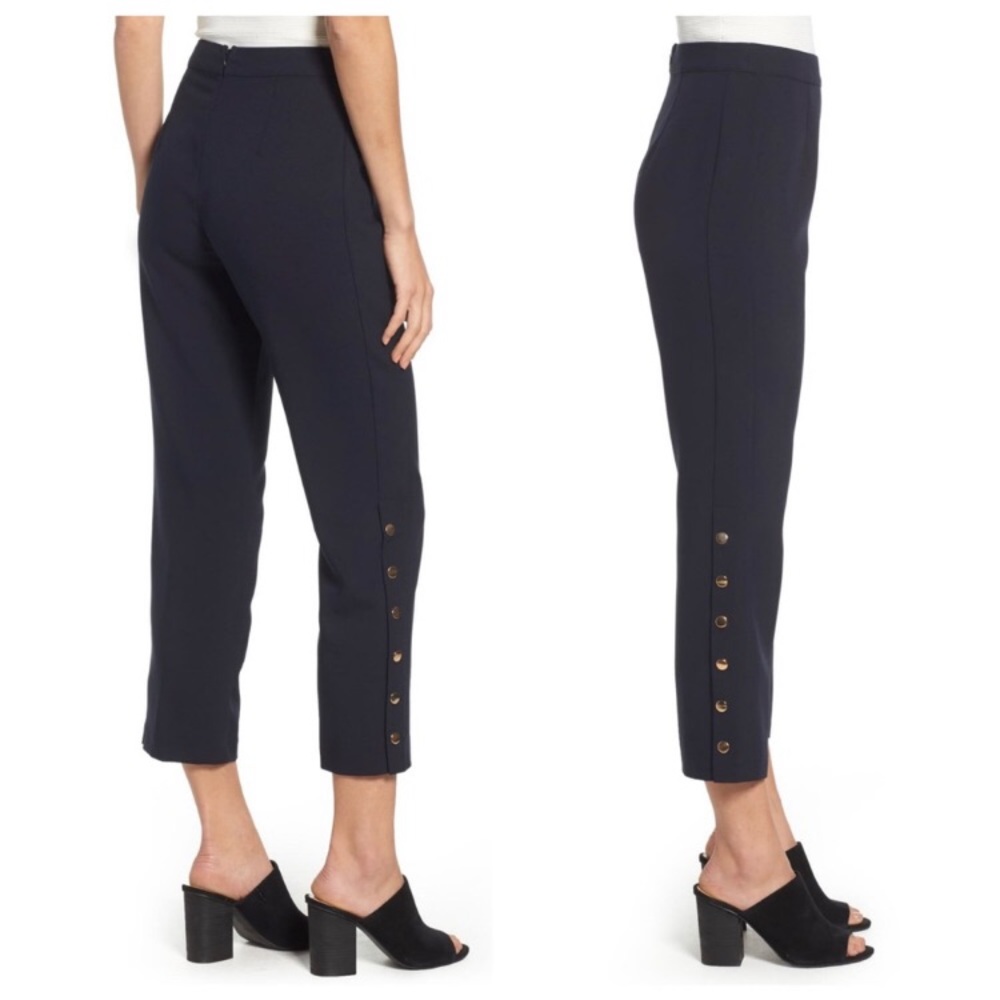 JOA Navy Trousers with Gold Snap Detail